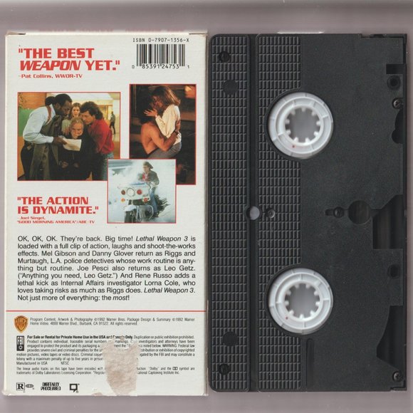 Lethal Weapon 3 VHS Mel Gibson, Danny Glover, Joe Pesci - Picture 2 of 2